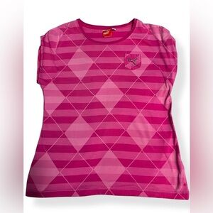 Puma Women’s Ruched T Shirt Pink Striped Short Sleeve Size Medium NWOT